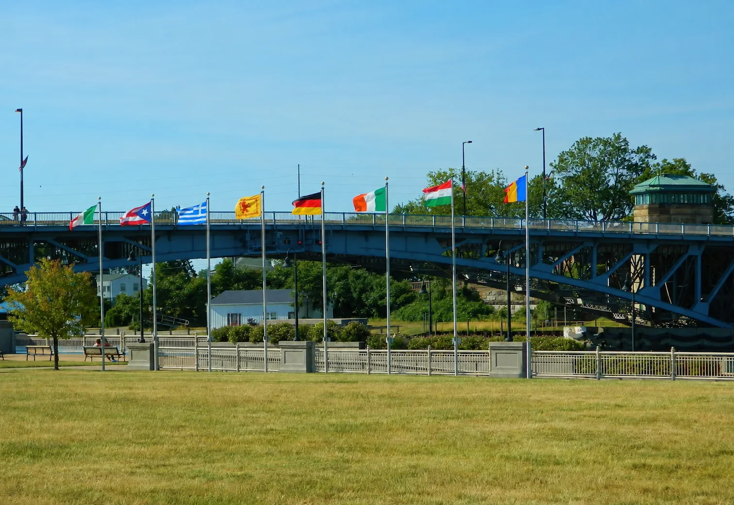 International flags along Black River Landing in Lorain
